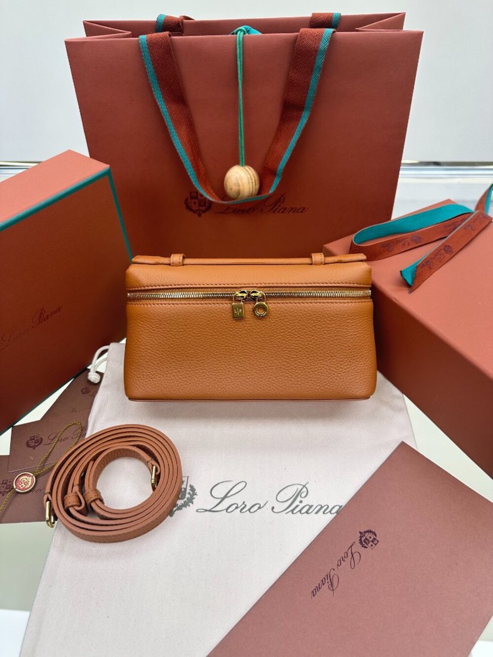 Loro Piana Extra Pocket L19 Calfskin Leather Bag Tan Gold HW